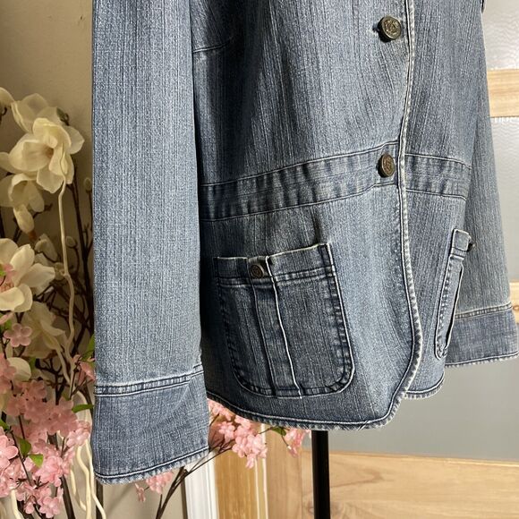 SagHarbor Blue Jean Jacket Womens 22W Denim Button Up Pockets - Picture 3 of 8